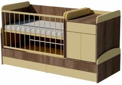 Kinder Mobel Bogi Duo 4in1 ringatható kombi kiságy 120×70 cm ágyneműtartóval - Sötét sonoma/vanília