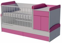 Bogi Duo 4in1 ringatható kombi kiságy 120×70 cm ágyneműtartóval - Fehér/rózsaszín