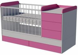  Reni Duo 3in1 baba kombi kiságy 120×60 cm ágyneműtartóval - Fehér/rózsaszín