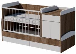  Bogi Duo 4in1 ringatható kombi kiságy 120×70 cm ágyneműtartóval - Sötét sonoma/fehér