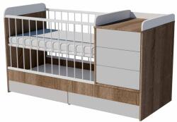  Reni Duo 3in1 baba kombi kiságy 120×70 cm ágyneműtartóval - Sötét sonoma/fehér