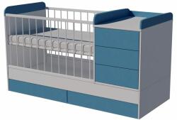  Reni Duo 3in1 baba kombi kiságy 120×60 cm ágyneműtartóval - Fehér/kék