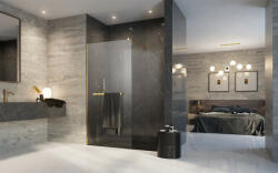Radaway Modo New Gold II Walk-in arany zuhanyfal törölközőtartóval 125 átlátszó (12824)