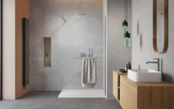 Radaway Modo New Brushed Nickel II Walk-in szálcsiszolt króm zuhanyfal törölközőtartóval 85 átlátszó (12803)
