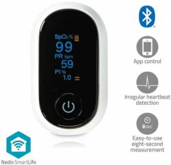 Nedis SmartLife oxigénmérő | Bluetooth | OLED kijelző | Hangos riasztás / Perfúziós index / Pulzusszám / Nagy pontosságú érzékelő / Mozgási interferencia / Oxigéntelítettség (SpO2) | fehér