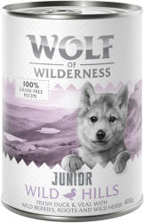 Wolf of Wilderness 12x400g 10 + 2 ingyen! Wolf of Wilderness nedves kutyatáp- Wild Hills Junior - kacsa & borjú