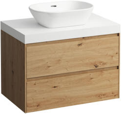 Laufen LANI Moduláris alsószekrény, 80 cm, 2 fiókkal, mosdótartó lap 65 mm vastagsággal, kivágással középen, matt fehér színben, Vad Tölgy H4045511122671 (H4045511122671)