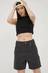Dickies pantaloni scurti jeans femei, culoarea negru, neted, high waist PPYY-SZD107_99X