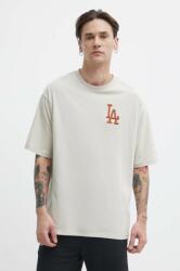 New Era tricou din bumbac barbati, culoarea bej, cu imprimeu, LOS ANGELES DODGERS PPYH-TSM28U_01X