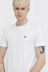 Abercrombie & Fitch tricou din bumbac barbati, culoarea alb, neted PPYH-TSM1PP_00X