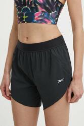 Reebok pantaloni scurți de alergare culoarea negru, neted, high waist, 100075409 PPYH-SZD0N5_99X (100075409)