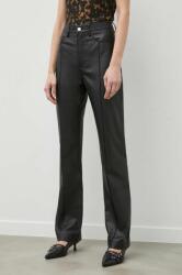 Remain pantaloni de piele femei, culoarea negru, drept, high waist PPYH-SPD181_99X