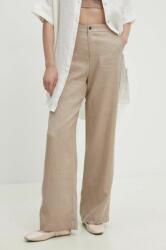 Answear Lab pantaloni din in culoarea bej, drept, high waist BBYH-SPD04P_80X