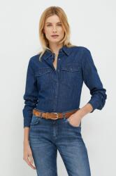 Sisley camasa jeans femei, culoarea albastru marin, cu guler clasic, regular 9BYY-KDD0AL_59X