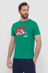 PUMA tricou din bumbac bărbați, culoarea verde, cu imprimeu, 680175 PPYH-TSM1LE_77X