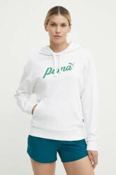 PUMA bluză femei, culoarea alb, cu glugă, imprimeu, 679348 PPYH-BLD0RJ_00X