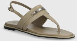 Calvin Klein sandale de piele FLAT TP SANDAL METAL BAR LTH femei, culoarea bej, HW0HW02031 PPYH-OBD2IK_12X