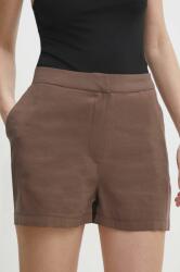 Answear Lab pantaloni scurti femei, culoarea maro, neted, high waist BBYH-SZD00T_88X