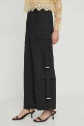 Sisley pantaloni femei, culoarea negru, lat, high waist PPYH-SPD0PZ_99X