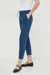 Max Mara Leisure pantaloni femei, culoarea bleumarin, drept, high waist 2416130000000 PPYH-SPD0PI_59X