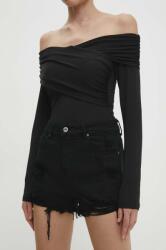Answear Lab pantaloni scurti jeans femei, culoarea negru, neted, high waist BBYH-SZD03D_99X