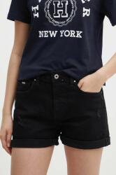 Pepe Jeans pantaloni scurti jeans STRAIGHT SHORT HW femei, culoarea negru, neted, high waist, PL801108XG8 PPYH-SZD077_99X