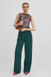 Medicine pantaloni femei, culoarea verde, lat, high waist ZPYH-SPD502_79X