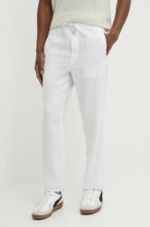 Solid pantaloni din in culoarea alb, drept MPYH-SPM001_00X