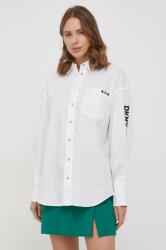 DKNY camasa din bumbac femei, culoarea alb, cu guler clasic, relaxed PPYH-KDD00U_00X