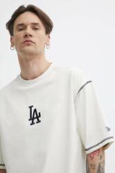 New Era tricou din bumbac barbati, culoarea bej, cu imprimeu, LOS ANGELES DODGERS PPYH-TSM290_01X