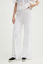 United Colors of Benetton pantaloni femei, culoarea alb, lat, high waist PPYH-SPD0NU_00X