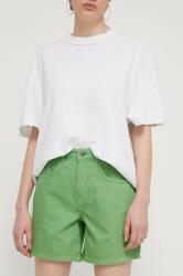 Desigual pantaloni scurti din bumbac SURY culoarea verde, neted, high waist, 24SWDD54 PPYH-SZD0KS_77X