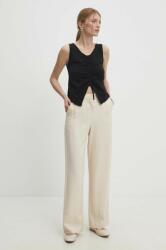 Answear Lab pantaloni femei, culoarea bej, drept, high waist BBYH-SPD03H_80X