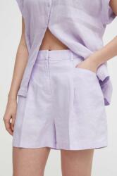 United Colors of Benetton pantaloni scurti din in culoarea violet, neted, high waist PPYH-SZD0BC_04X
