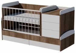 Kinder Mobel Reni Duo 4in1 ringatható kombi kiságy 120×70 cm ágyneműtartóval - Sötét sonoma/fehér