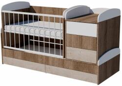 Reni Trio 4in1 ringatható kombi kiságy 120×70 cm ágyneműtartóval - Sötét sonoma/fehér/desmond (ezüst tölgy)