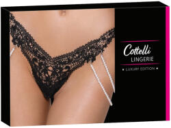Cottelli Collection - luxus, hímzett gyöngyös tanga (fekete) (23222771111) - shop