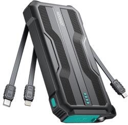 JOYROOM L016 powerbank - fekete power bank 10000mAh, beépített MicroUSB/Type-C/Lightning/USB kábelekkel