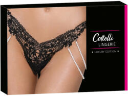 Cottelli Collection - luxus, hímzett gyöngyös tanga (fekete) (23222771111) - szexaruhaz