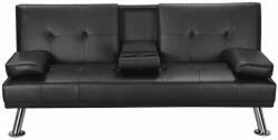  Fekete pohártartós ággyá alakítható 3 személyes kanapé fém lábakkal (61111)