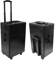  Alumínium kozmetikai bőrönd kerekekkel, fekete, 3 az 1-ben, 61x36x25 cm