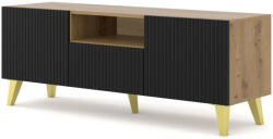 BIM Furniture Ravenna Tv állvány 150 Cm, Matt Fekete Ajtókkal, Artisan Tölgy Színű Test, 2d1s (ravenna_pb_foiled_mdf_tv_stand_150_2d1s_artisan_oa)