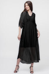 SHOPIKA Rochie Goddess din matase si vascoza cu snur impletit pe decolteu si talie, neagra Talie unica
