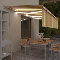 vidaXL Copertină retractabilă manual cu stor& led, galben& alb, 6x3 m (3069363)