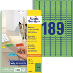 Avery Zweckform Etikett címke speciális L6048-20 visszaszedhető 25, 4x10mm 20ív Avery zöld