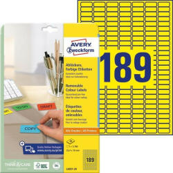 Avery Zweckform Etikett címke speciális L6048-20 visszaszedhető 25, 4x10mm 20ív Avery sárga