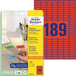 Avery Zweckform Etikett címke speciális L6048-20 visszaszedhető 25, 4x10mm 20ív Avery piros