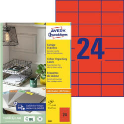 Avery Zweckform Etikett címke speciális 70 x 37 mm 3449 Avery piros