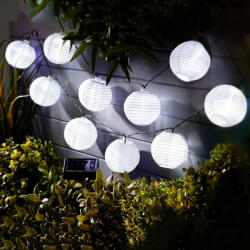 Garden of Eden Fehér szolár lampion fényfüzér, 10 darab lampionnal, hidegfehér LED világítással, hossza 3, 7 méter (11227)