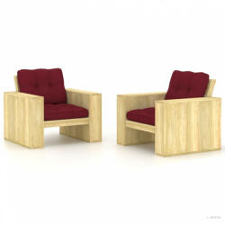 vidaXL 2 db impregnált fenyőfa kerti szék bordó párnákkal (3065798) - aktuell